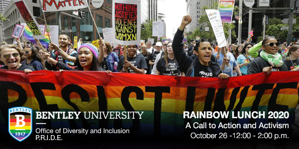 Activists with the rainbow flag
