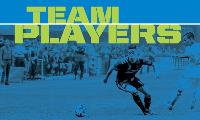 text: Team Players Image: Man Playing Soccer