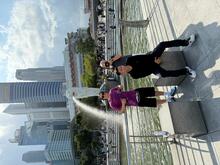 Bentley student Markus Facey-Castillo ’27 in front of a fountain in Singapore