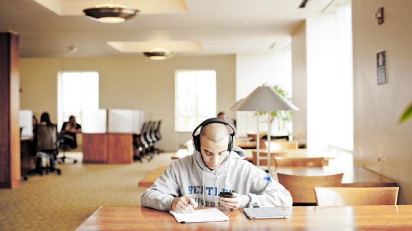 Student in the Bentley Library