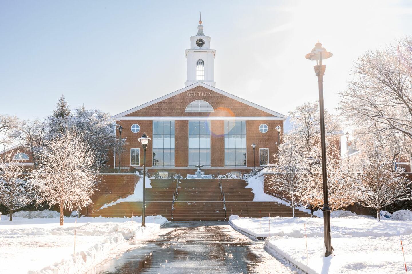 Bentley library in the snow on a sunny day