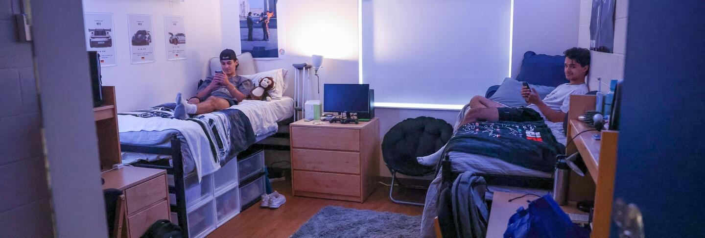 students in residence hall room