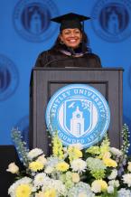 Valerie Mosley speaking at commencement