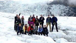 Bentley University students on a glacier in Iceland